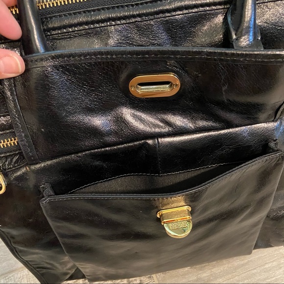 Badgley Mischka Vintage Black Leather Gold Accent Bag - Picture 7 of 13